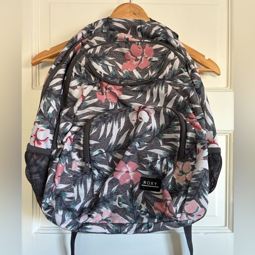 Roxy Tropical Floral Backpack - Pink and Gray